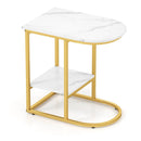 C-shaped Modern Sofa Side Table with Faux Marble Tabletop and Storage Shelf by LJGDeals