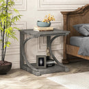 C-shaped 24 Inch 2 Tier Square End Table Sofa Side Table-Grey by LJGDeals