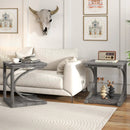 C-shaped 24 Inch 2 Tier Square End Table Sofa Side Table-Grey by LJGDeals