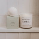 White Tea and Jasmine Soy Candle - White Jar - 11 oz by Sweet Water Decor