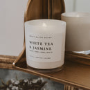 White Tea and Jasmine Soy Candle - White Jar - 11 oz by Sweet Water Decor