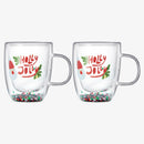Christmas Glass Coffee Mug Set of 2 Mugs