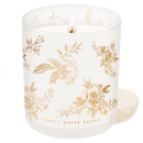 Gold Floral Soy Candle - White Translucent Tinted Glass Jar - 12 oz (Fresh Apple Blossom)
