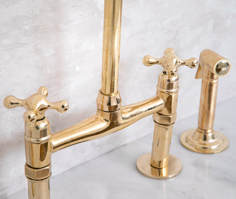 Elegant Unlacquered Brass Bridge-Style Kitchen Faucet - BRASSMA