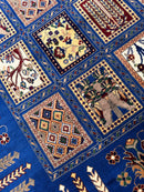 6'9″ x 10' Hand-Knotted Afghani Bakhtiari Wool Rug – Persian Garden Design – Blue & Cream