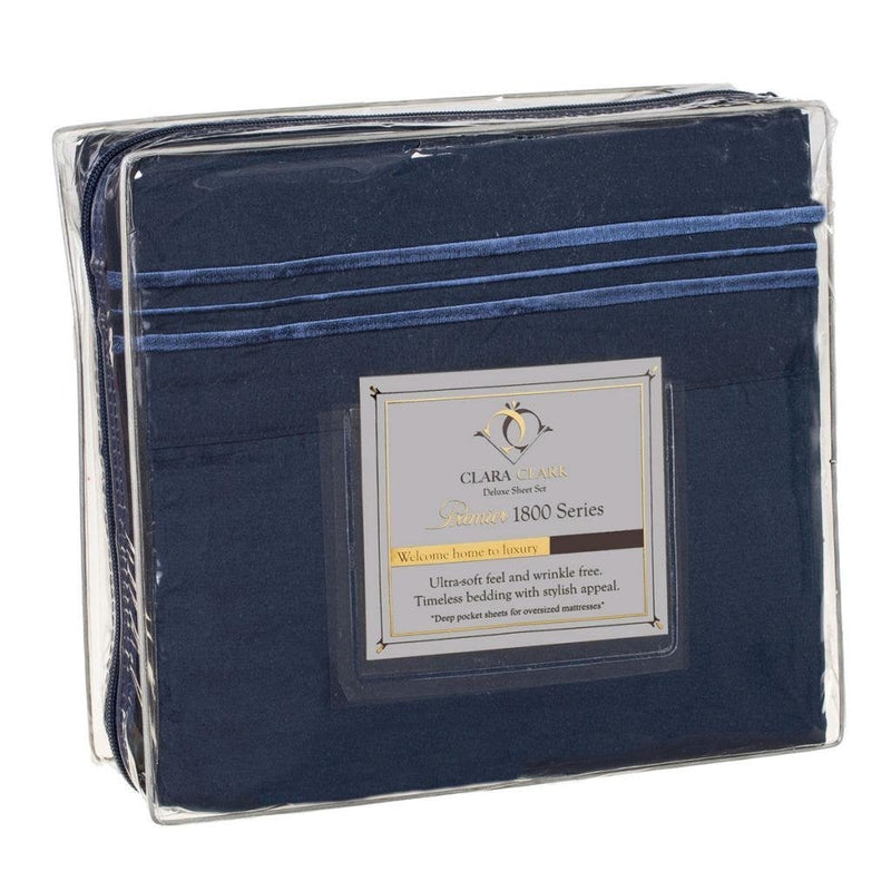 King size 4-Piece Wrinkle-Free Microfiber Sheet Set in Navy Blue, photo 2 of 3
