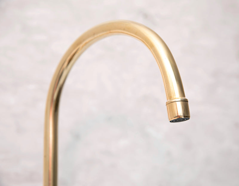 Elegant Unlacquered Brass Kitchen Bridge Faucet with Stylish Lever Handles - BRASSMA