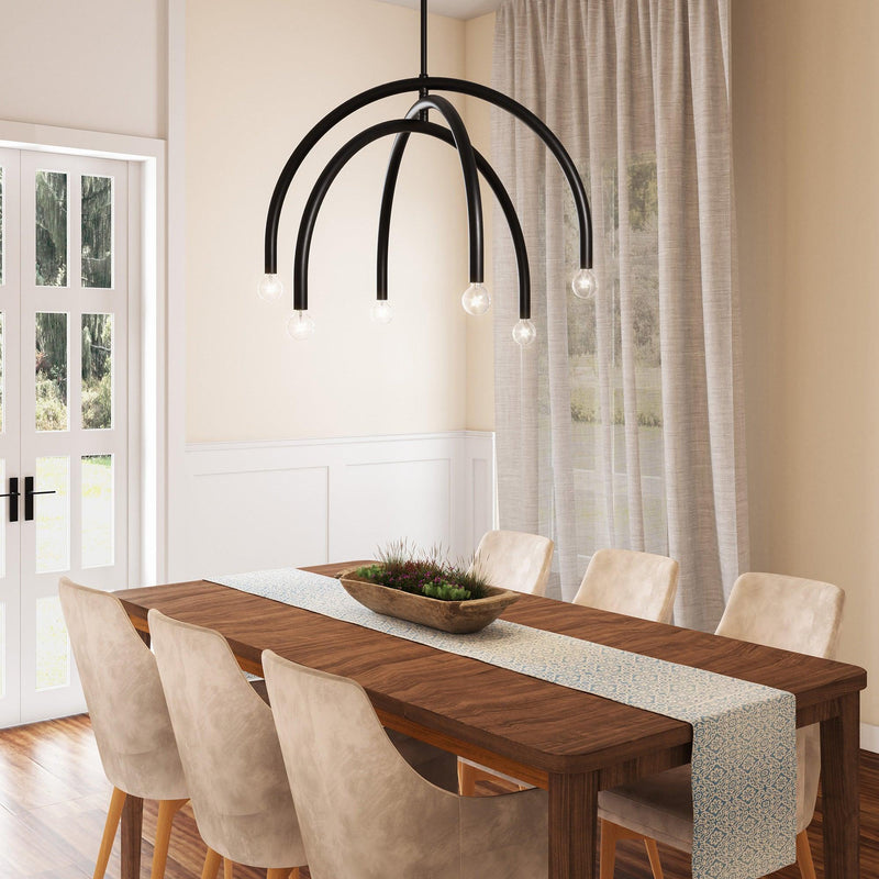 Caboche Mid-Century Modern Black Dimmable 6-Light Chandelier