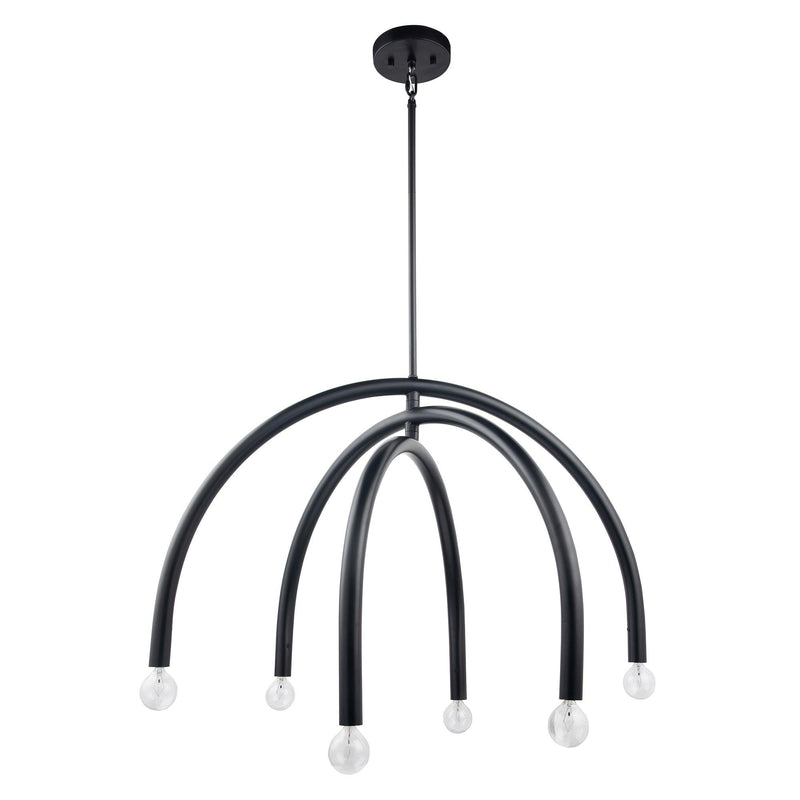 Caboche Mid-Century Modern Black Dimmable 6-Light Chandelier