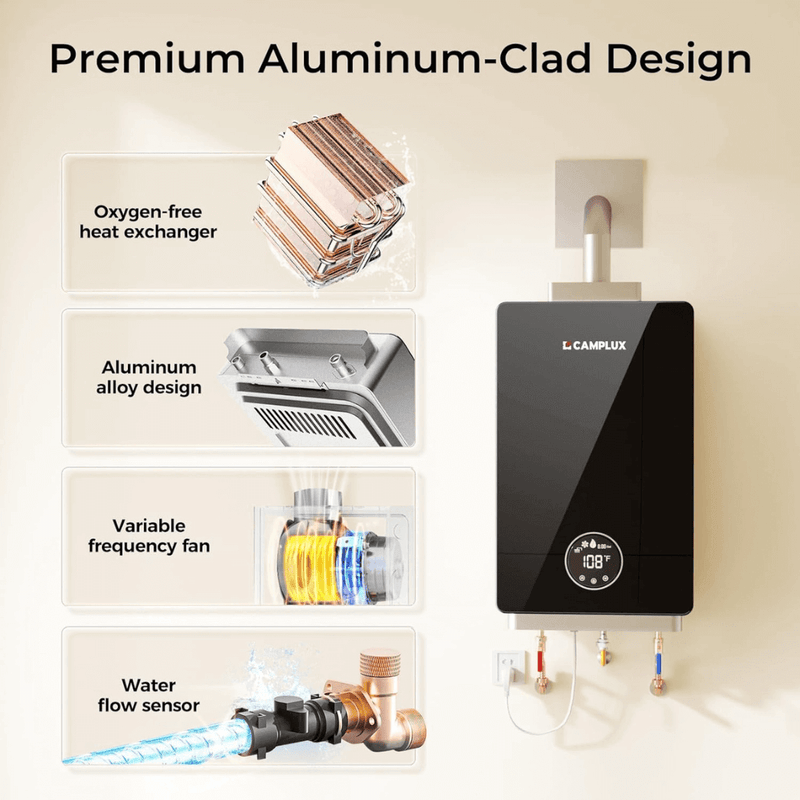 3.18 GPM Indoor Tankless Water Heater Propane with Wall Thimble, Black