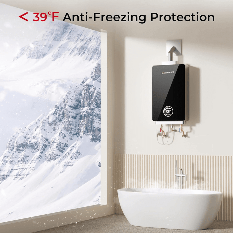 3.18 GPM Indoor Tankless Water Heater Propane with Wall Thimble, Black