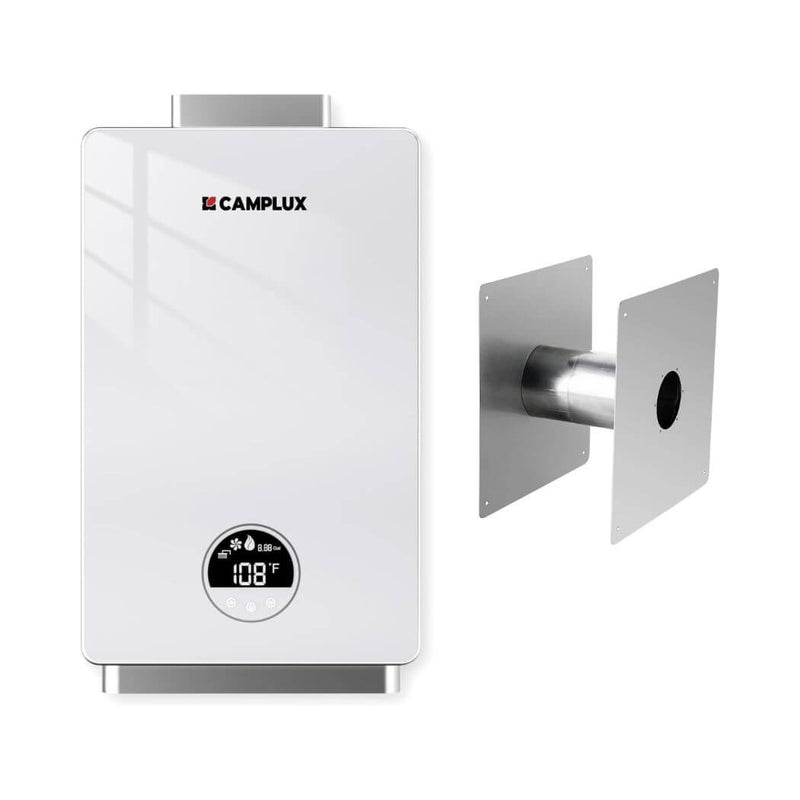 3.18 GPM Indoor Propane Tankless Water Heater with Wall Thimble, White