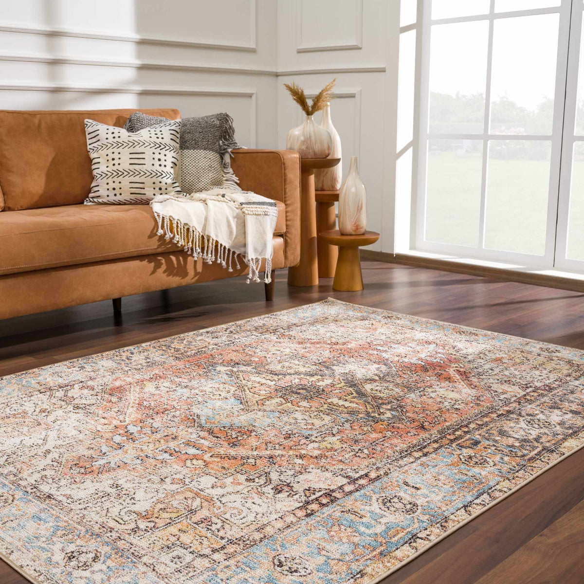 Beck Peach Washable Area Rug, installed in a room