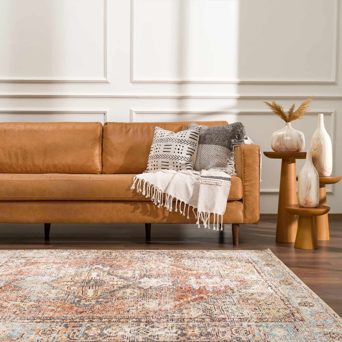 Beck Peach Washable Area Rug, installed in a room