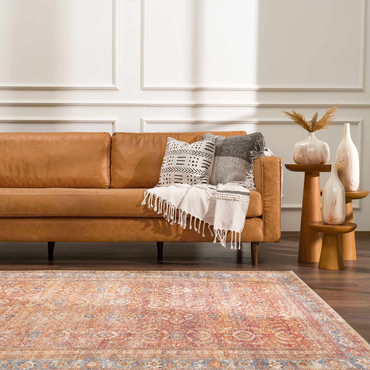 Anshu Peach Washable Area Rug, installed in a room