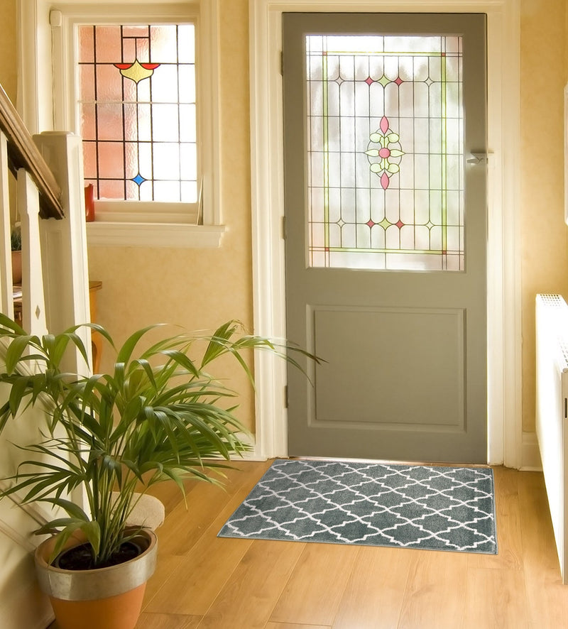 Sussex Home, Landing Rug, Slip Resistant Indoor Carpets Includes Adhesive Tape 2' x 3'-Trellisville Collection | Teal&White