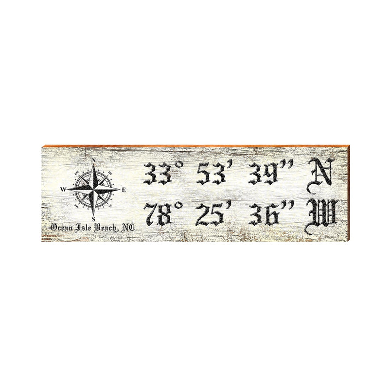 Ocean Isle Beach Compass White Latitude Longitude | Real Wood Art Print