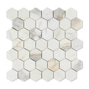 Calacatta Gold Marble Calacatta & Thassos & Nero Marquina Marble & Brass 3" Hexagon Polished Tile