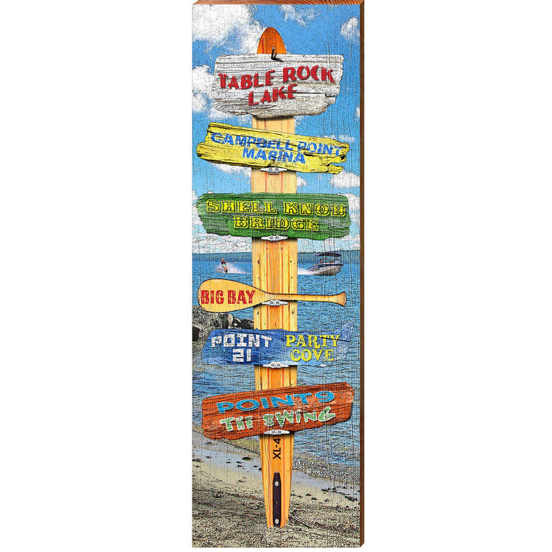 Table Rock Lake Water Ski Directional | Wall Art Print on Real Wood