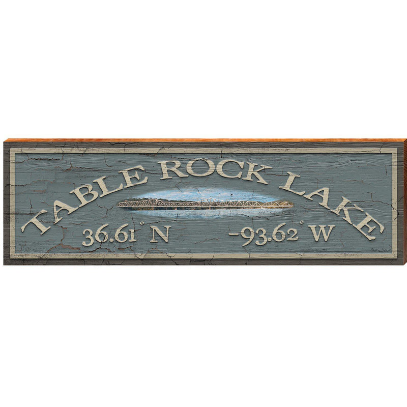 Table Rock Lake Bridge Blue Latitude Longitude | Wall Art Print on Real Wood