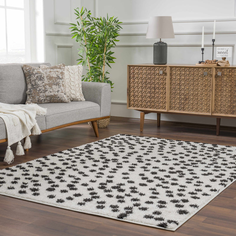 Cansu Black & White Dotted Area Rug