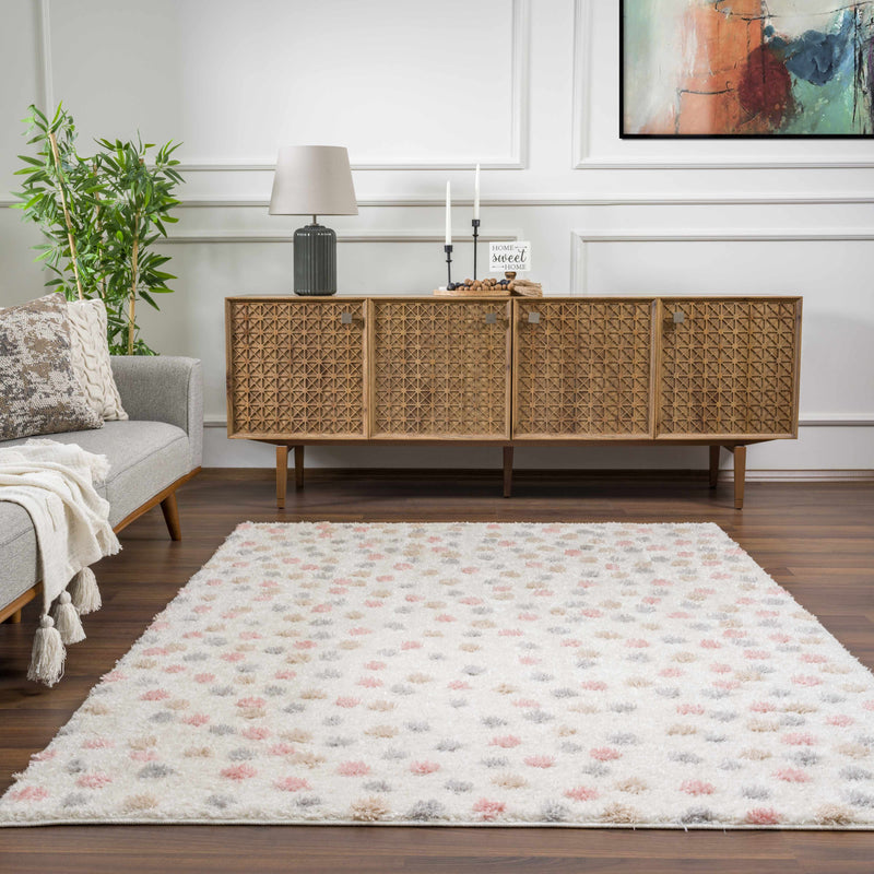 Cansu Pink & Cream Dotted Area Rug