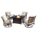 Aluminum 42-in Square Patio Fire Table Set with Swivel Rocking Chairs