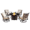 Aluminum 44-in Round Patio Fire Table Set with Swivel Rocking Chairs