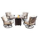 Aluminum 34-in Round Patio Fire Table Set with Swivel Rocking Chairs