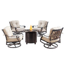 Aluminum 34-in Round Patio Fire Table Set with Swivel Rocking Chairs