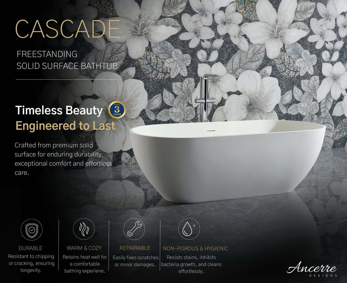 Cascade 59” Freestanding Solid Surface Bathtub, photo 2 of 25