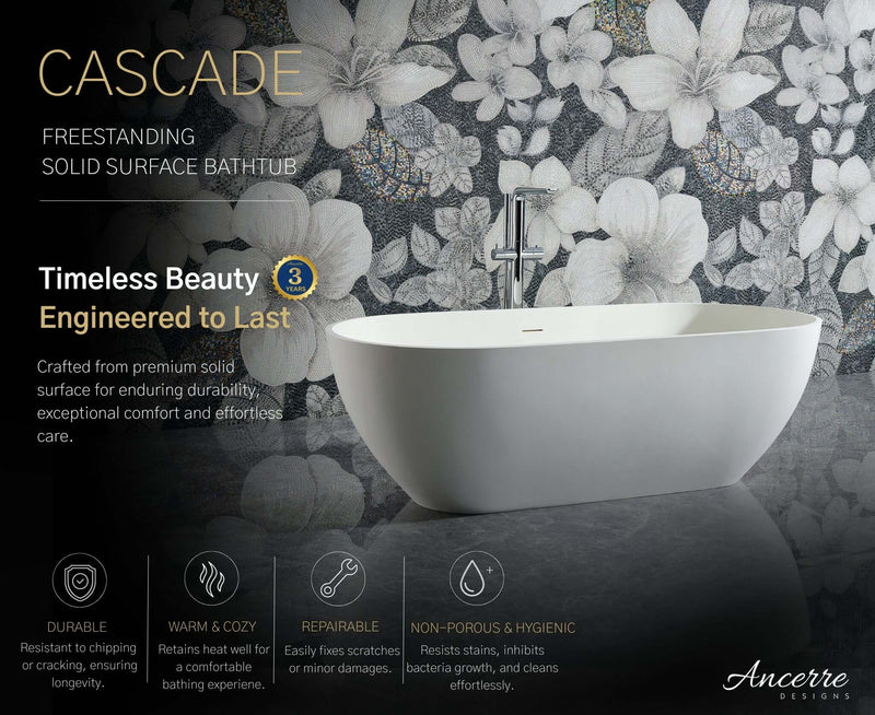 Cascade 63” Freestanding Solid Surface Bathtub, photo 2 of 9