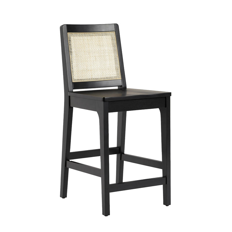Catalina Solid Wood Bar Stool with Rattan Back Insert, Set of 2