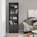 6-Tier Tall Bookshelf with Drawers - Rustic Brown