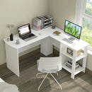 Large Modern L-shaped Computer Desk with 2 Cable Holes and 2 Storage Shelves-White by LJGDeals