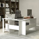Large Modern L-shaped Computer Desk with 2 Cable Holes and 2 Storage Shelves-White by LJGDeals