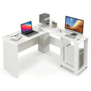 Large Modern L-shaped Computer Desk with 2 Cable Holes and 2 Storage Shelves-White by LJGDeals