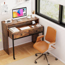 Extendable Computer Desk with 2 Storage Drawers Convertible Home Office Rolling Study Writing Desk