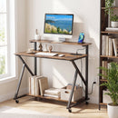 Rolling Computer Desk with Charging Station and Monitor Shelf Storage for Home Office