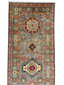 Hand-Knotted Afghan Kazak Wool Runner Rug – 2'7" x 12'3" – Traditional Geometric Design