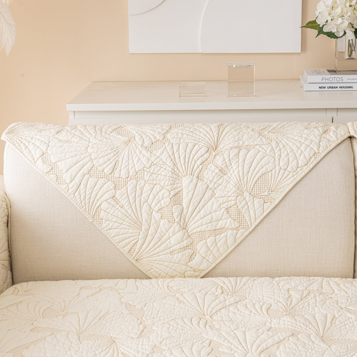 Embossed Leaf Cotton Quilted Sofa Cover Non-Slip Couch Protector with Thick Padding, photo 9 of 40