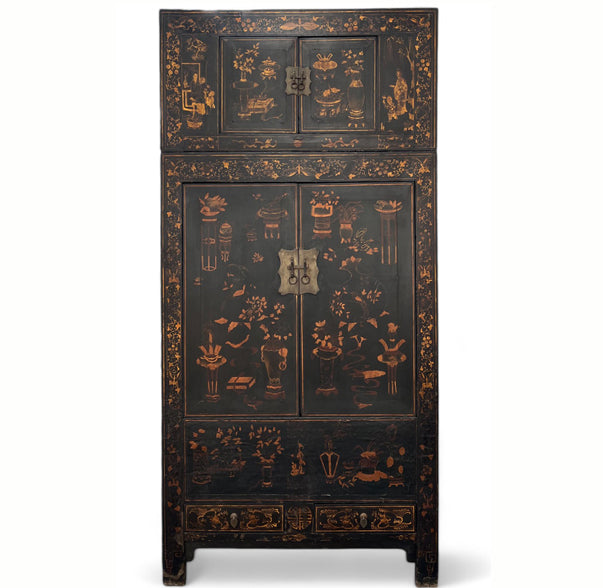 98" Inch High Antique Chinese Chinoiserie-Style Cabinet
