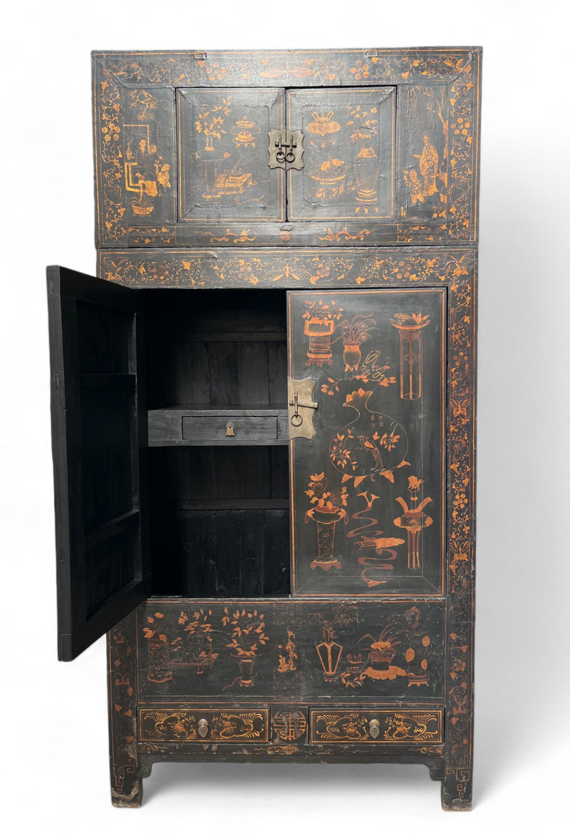 98" Inch High Antique Chinese Chinoiserie-Style Cabinet