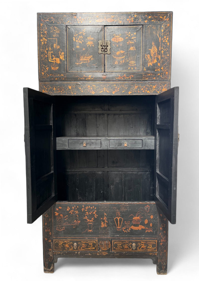 98" Inch High Antique Chinese Chinoiserie-Style Cabinet