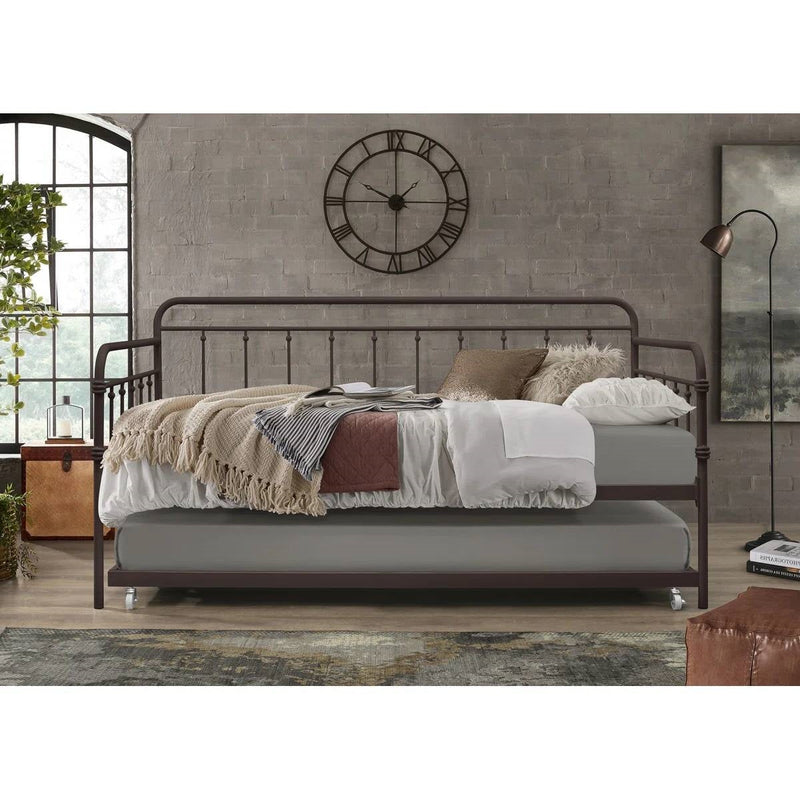 Twin size Rounded Iron Daybed with Roll Out Trundle Bed Frame in Copper Brown, photo 3 of 3