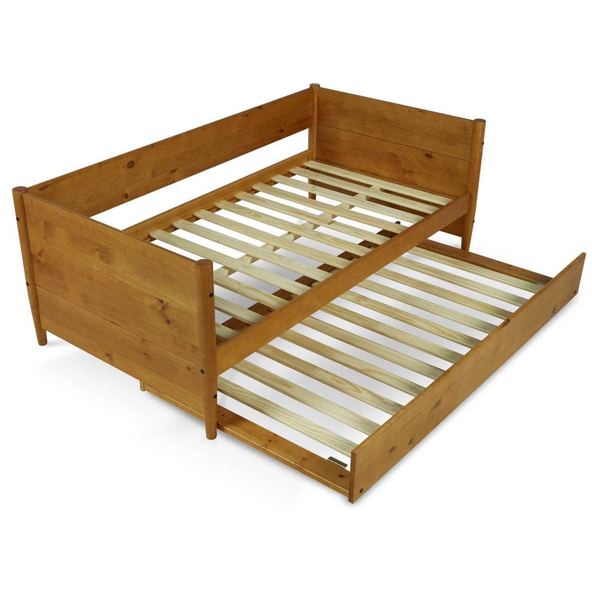 Twin size Solid Wood Daybed with Roll Out Trundle Bed Frame in Medium Brown, photo 4 of 5