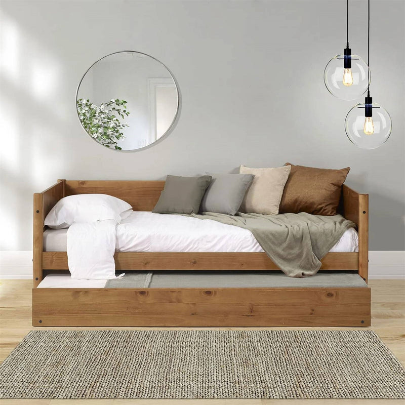 Twin size Solid Wood Daybed with Roll Out Trundle Bed Frame in Medium Brown, photo 5 of 5