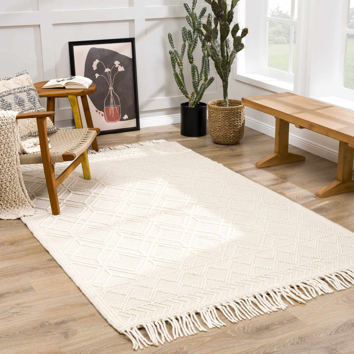 Ramsbury Beige Area Rug, installed in a room