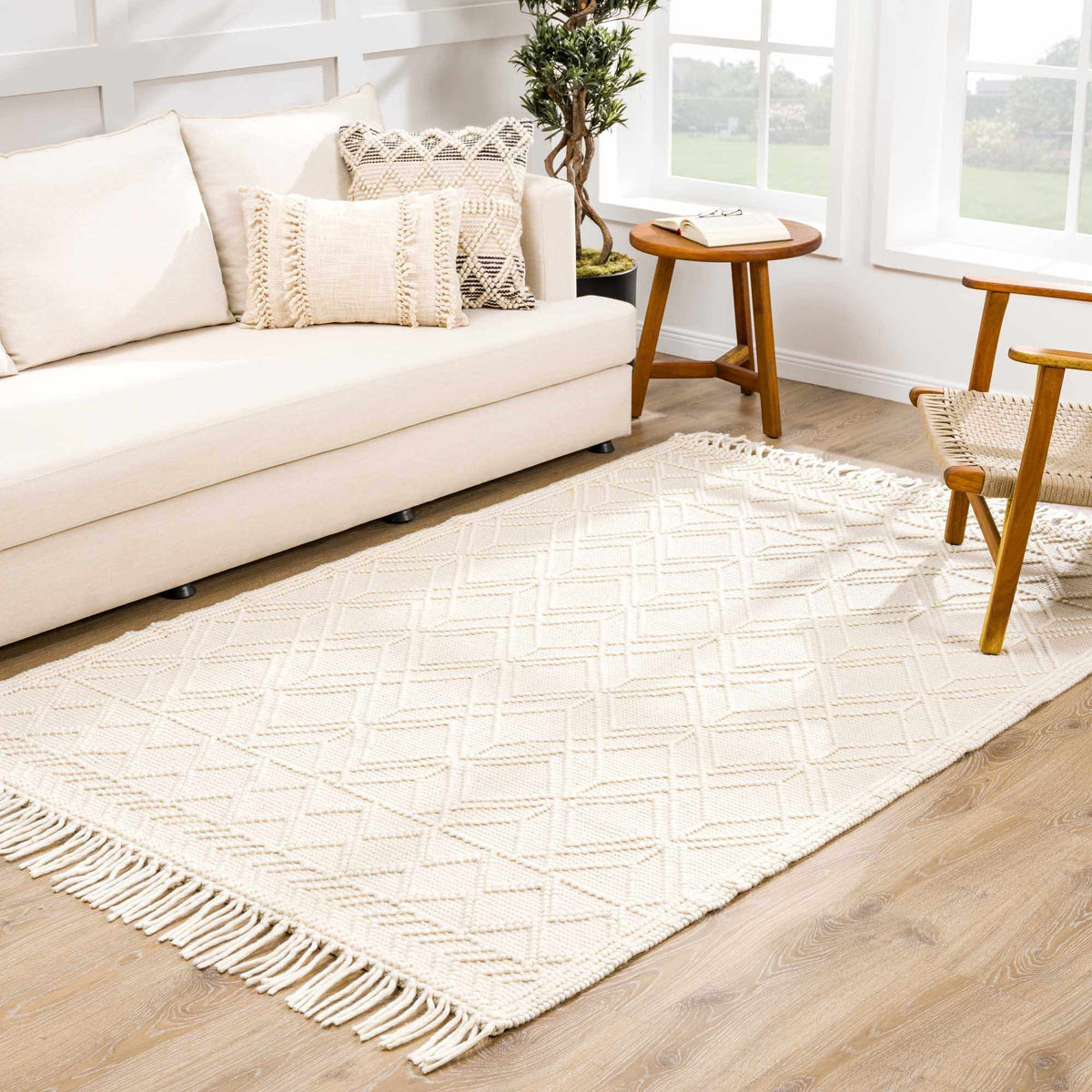 Ramsbury Beige Area Rug, installed in a room