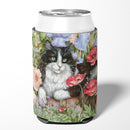 Black and White Cat in Poppies Can or Bottle Hugger Cooler Sleeve for Standard 12 oz Cans, Insulated Foam Beer & Soda Can Hugger Reusable